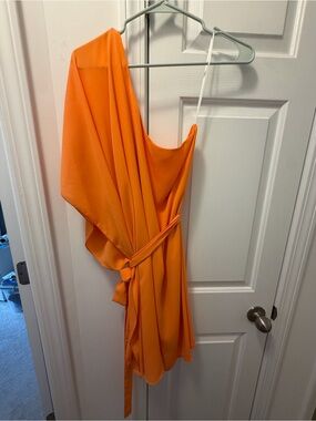 Show Me Your MuMu One-Shoulder Orange Satin Dress